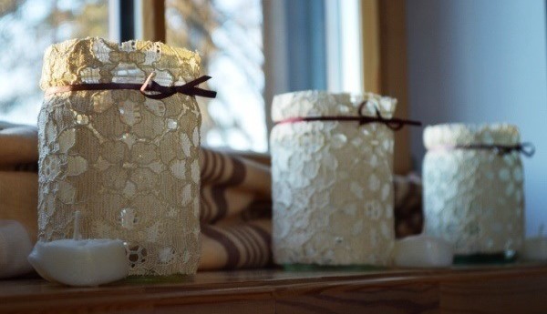 Homemade candles in jar
