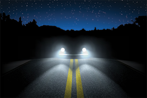 Car headlights at night