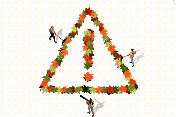 autumn leaves in shape of warning triangle