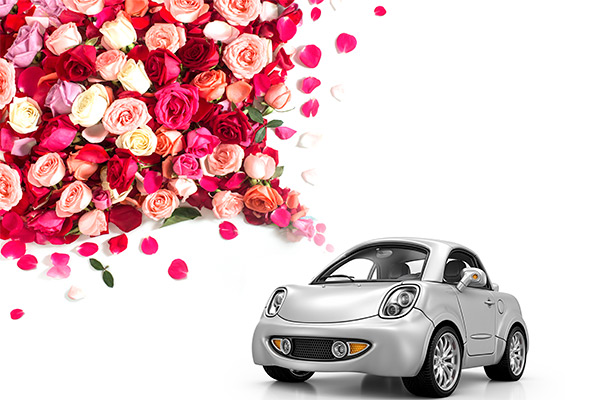 car with roses coming out of it