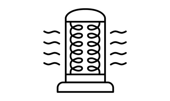 Vector illustration of carbon heater. Line icon of modern infrared heater. Heating equipment for home and office. Front view.