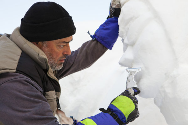 Emiliano Lorenzo Vicente, the foreman of the Spanish team, is working on final details of his snow sculpture. The title of the opera is "A real italian icon" and will classified at the first place at the International Snow Festival of San Candido. This important event happens every year in mid-January in San Candido and San Vigilio, in the north of Italy.