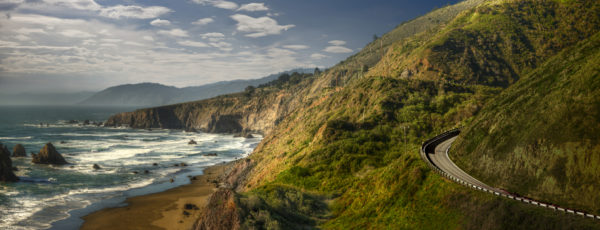 Facing north on Route 1 (Pacific Coast Highway) south of Crescent City, CA