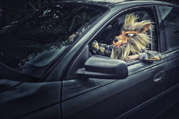 werewolf driving a car