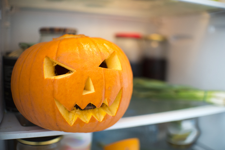 halloween pumpkin in the fridge