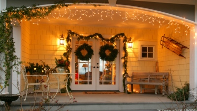 Christmas decoration around an entrance door