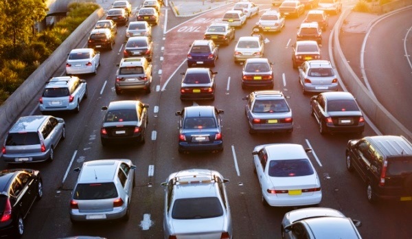 Aerial view of cars in traffic