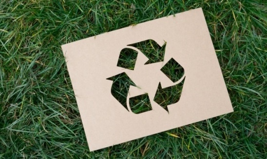 Recycle sign paper on grass