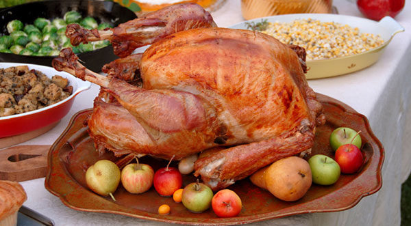 Thanksgiving spread with turkey